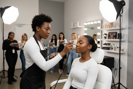 airbrush makeup class on black client by an esthetician 