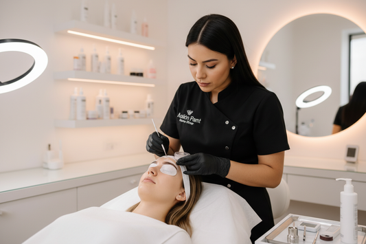 brow lamination and tint with the esthetician being hispanic