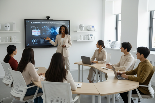 Black Esthetician Instructor teaching AI to students