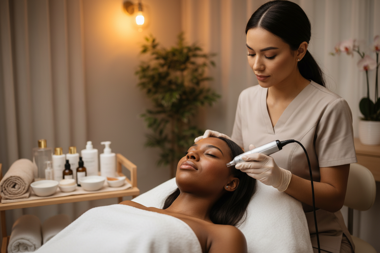 microneedling facial on dark skin